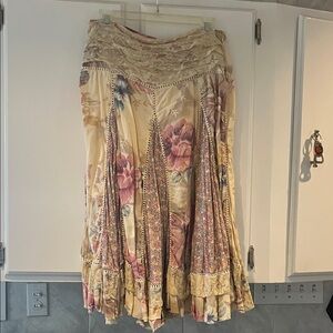 At Last Cream Floral A-Line Skirt
